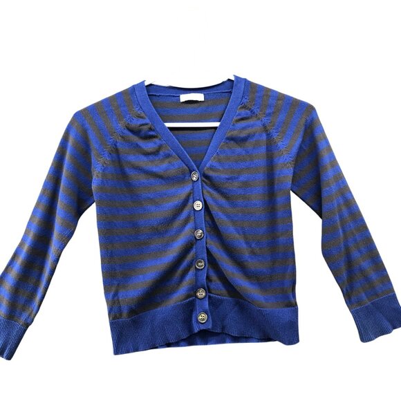 Louis Louise Girls Size 6 Cardigan Blue Stripe V-Neck Pima Cotton Button Front - Picture 1 of 11